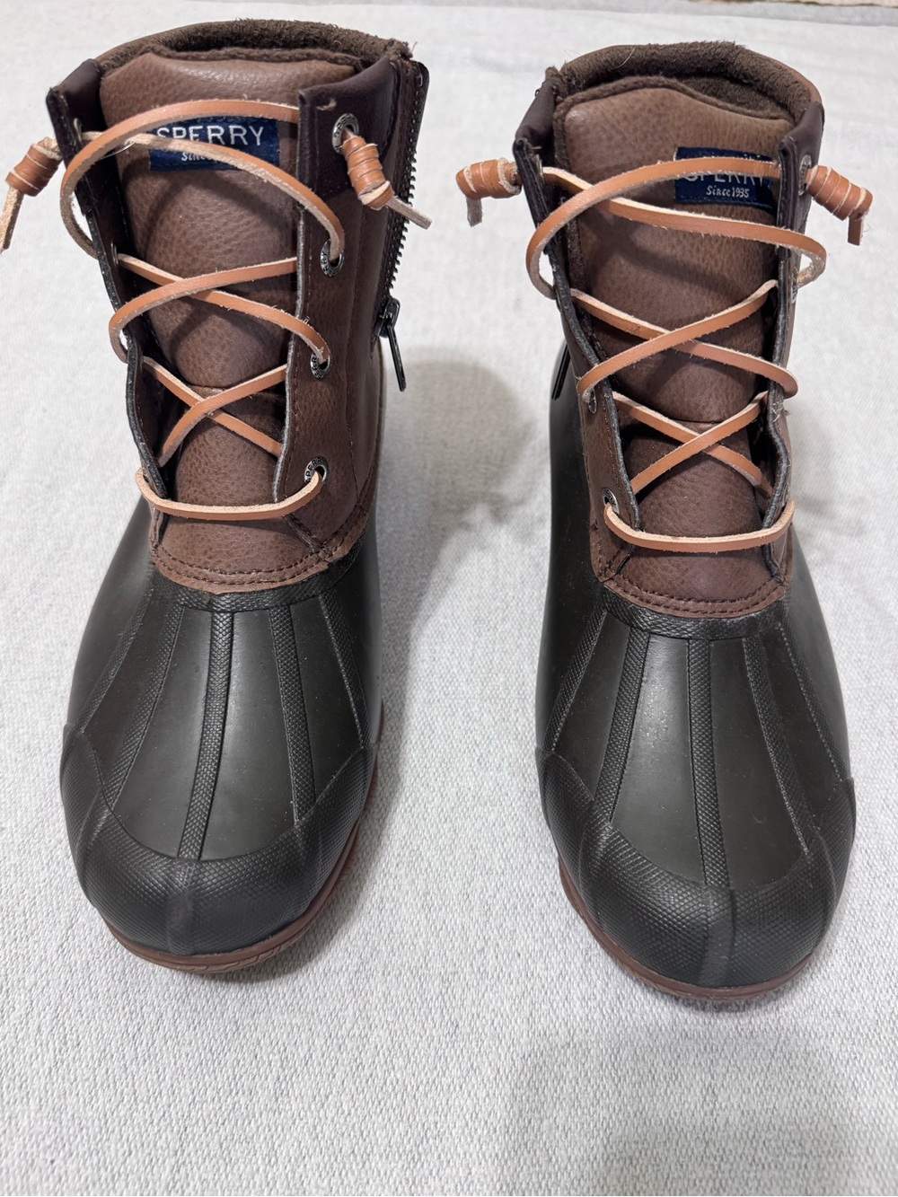 Sperry Brown and Black Lace-Up Duck Boots